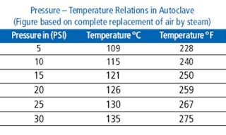 autoclave temperature and pressure